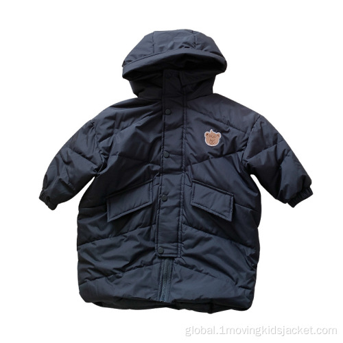 New Black Down Jacket Children's Long Down Jacket With Bear Label Factory